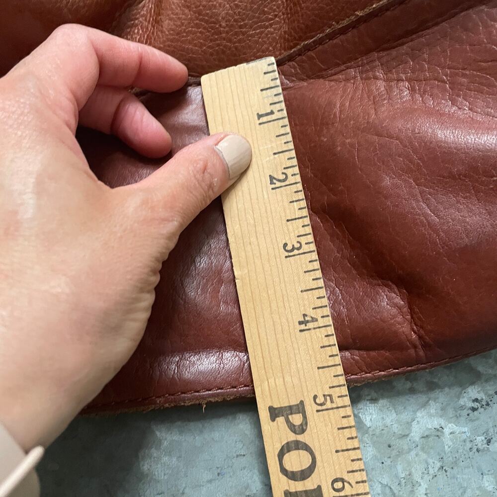 American Leather Co Triple Entry Satchel Brown Purse Bag Genuine Boho Minimalist - Picture 15 of 16